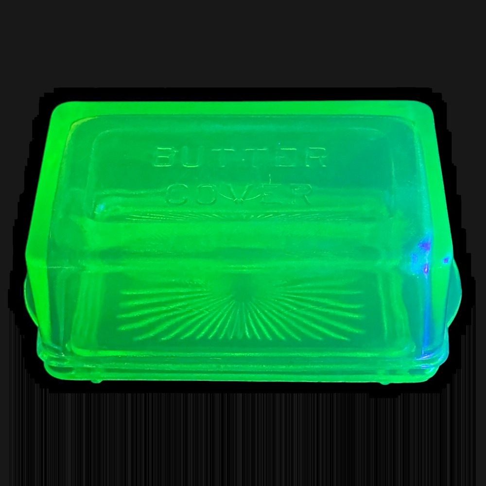Hazel Atlas Uranium Glass Butter Cover Dish Lid Green Depression UV Glow Vintage